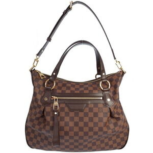 Louis Vuitton Damier Ebene Evora Leather Shoulder Bag Brown